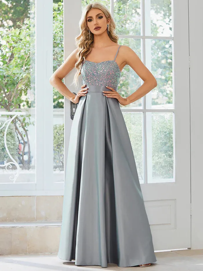 Sleeveless Sweetheart Sequin & Stain Prom Dresses