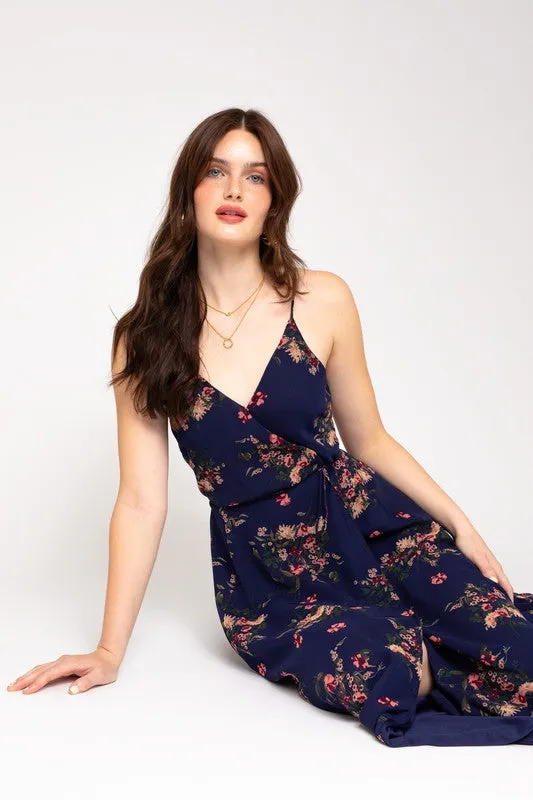 SPA STRAP FLORAL PRINTED MAXI WRAP DRESS