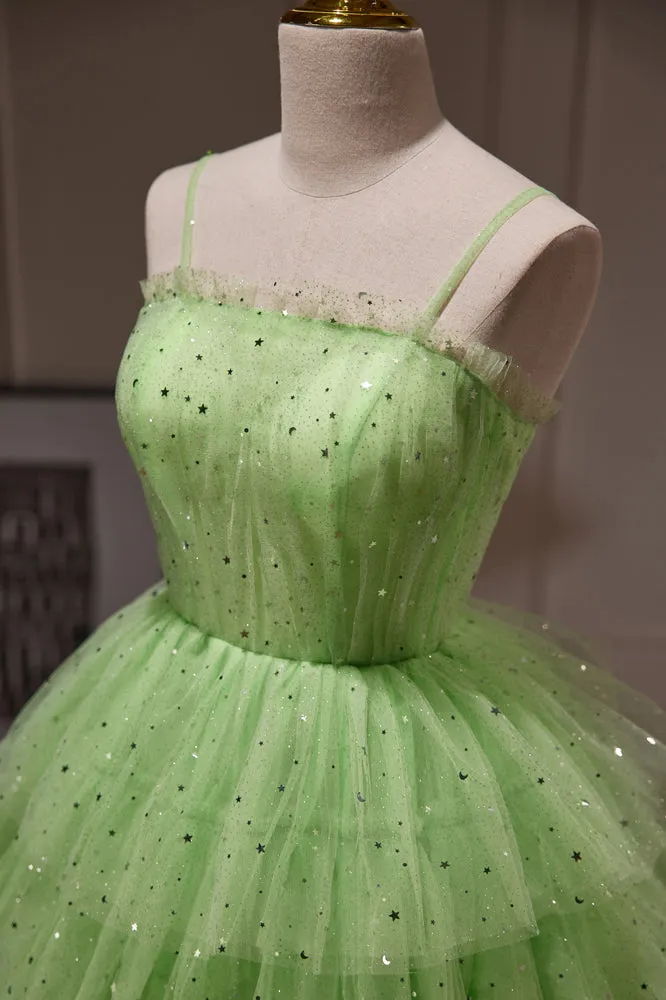 Sparkle Green Spaghetti Straps Sequins Tulle Short Homecoming Dresses