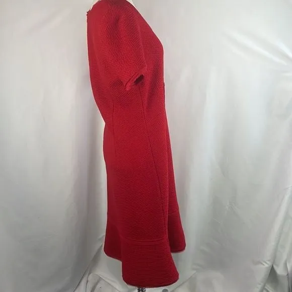 St JohnRed Textured Knit w Ruffle Bottom Dress