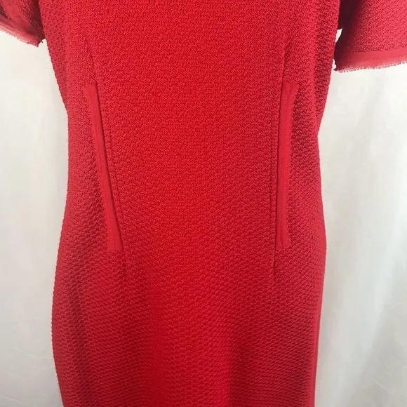 St JohnRed Textured Knit w Ruffle Bottom Dress