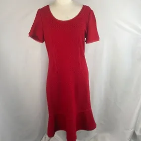 St JohnRed Textured Knit w Ruffle Bottom Dress