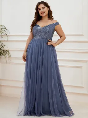 Superbe robe de soirée Grande taille en tulle et paillettes sans manches