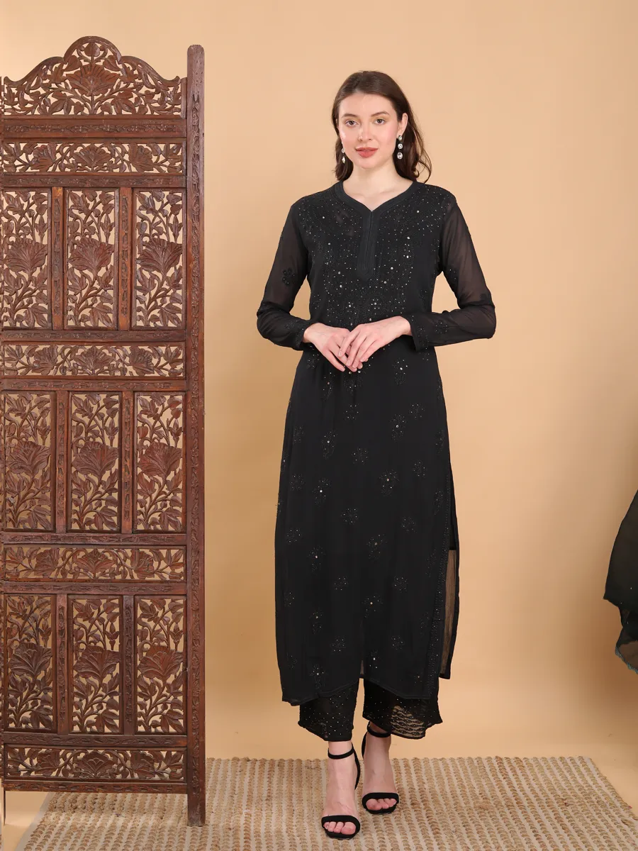 Surmai Premium Chikankari Viscose Mukaish Kurti Set