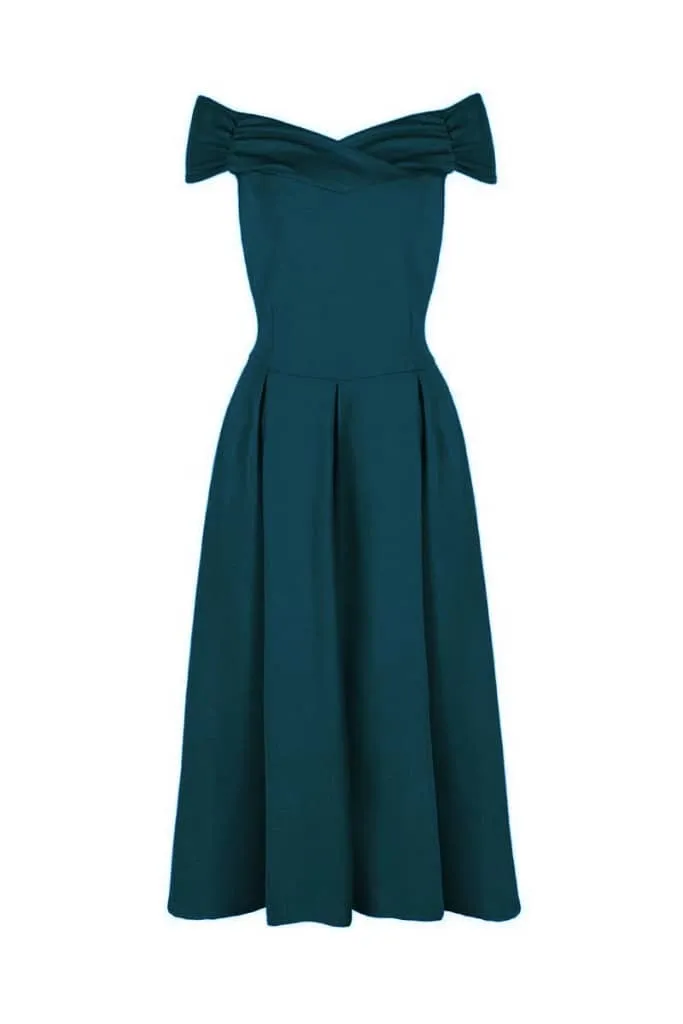 Teal Crossover Bardot 50s Swing Dress