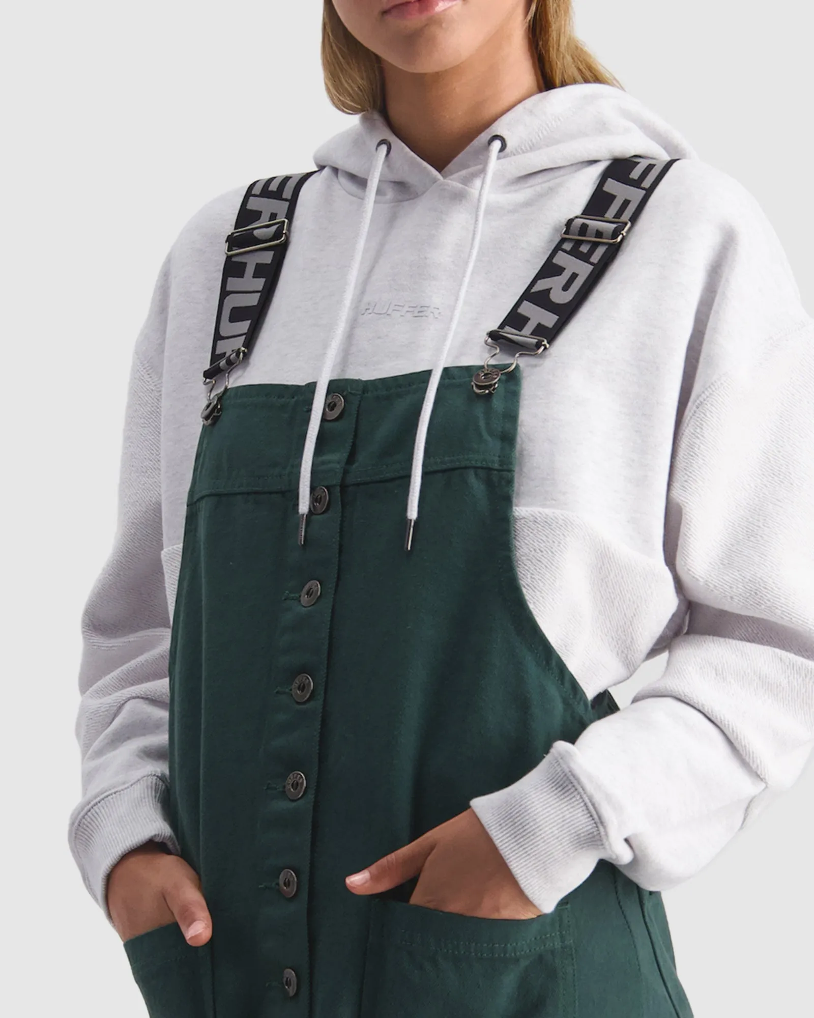 Tessa Racing Green Button Thru Dungaree Dress