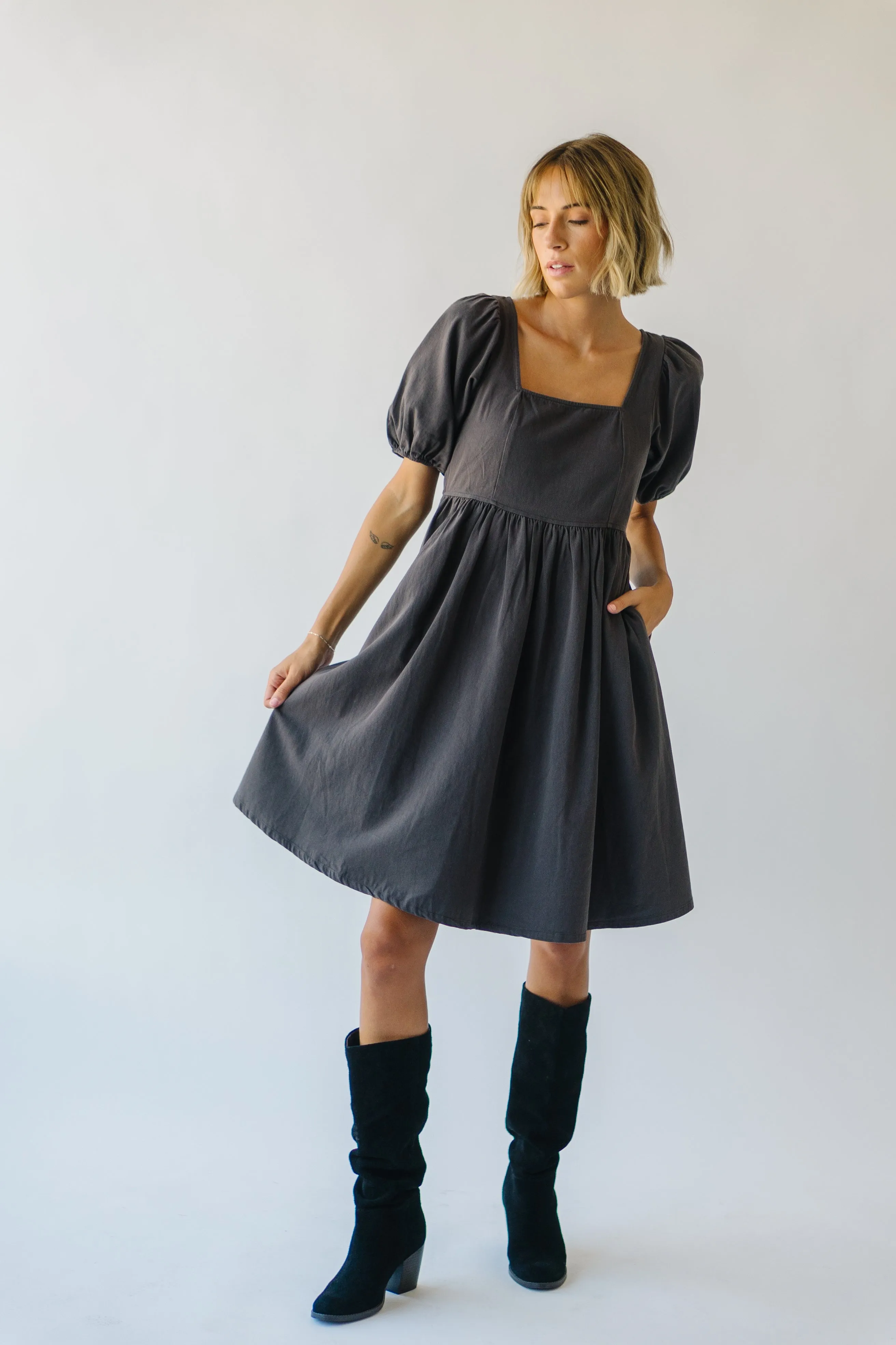 The Remerton Tie Detail Dress in Charcoal