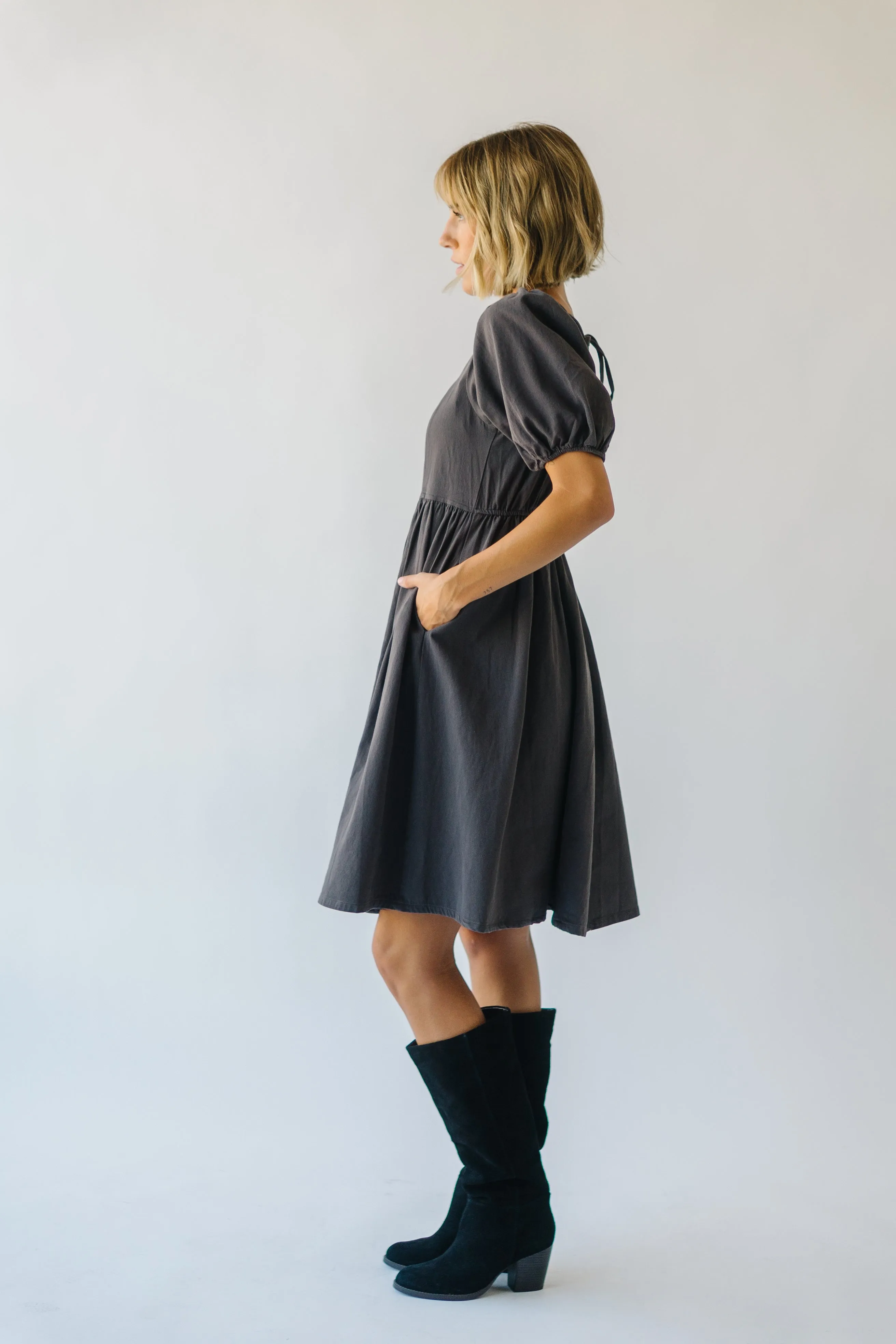 The Remerton Tie Detail Dress in Charcoal