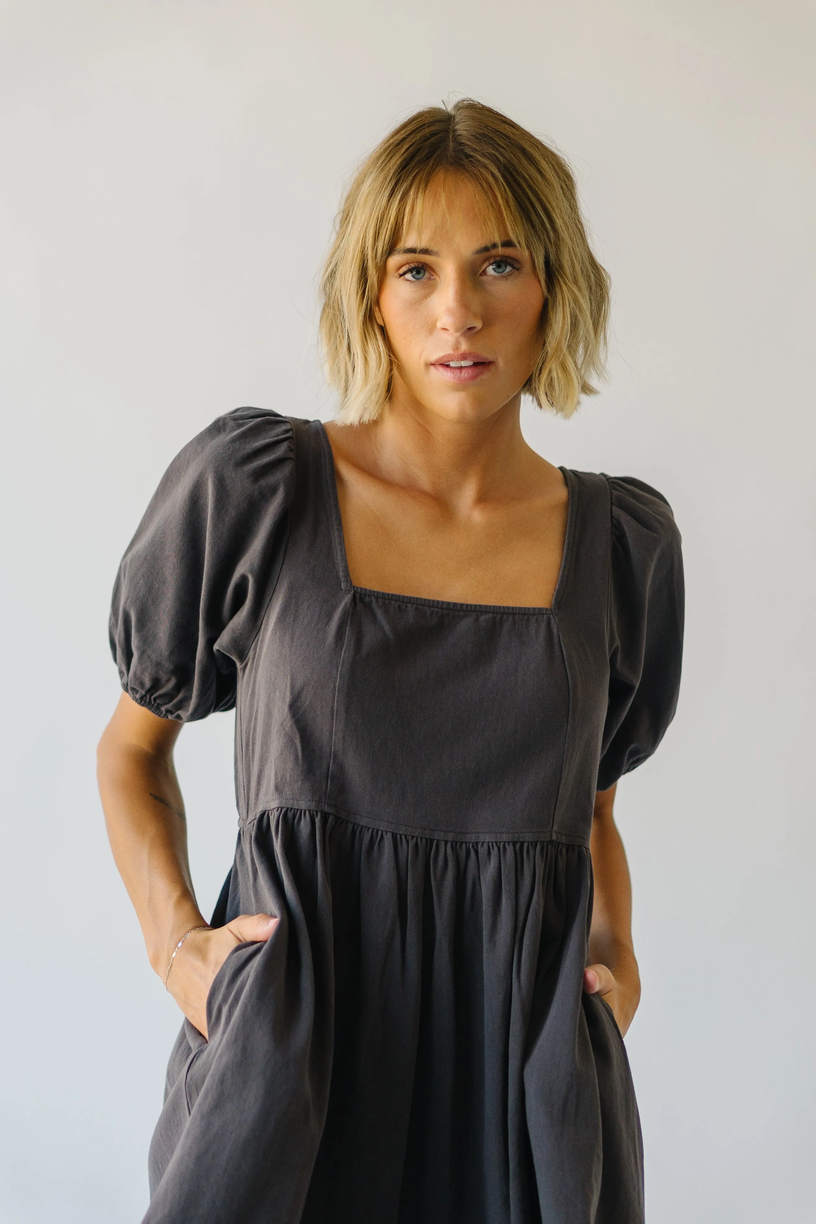 The Remerton Tie Detail Dress in Charcoal