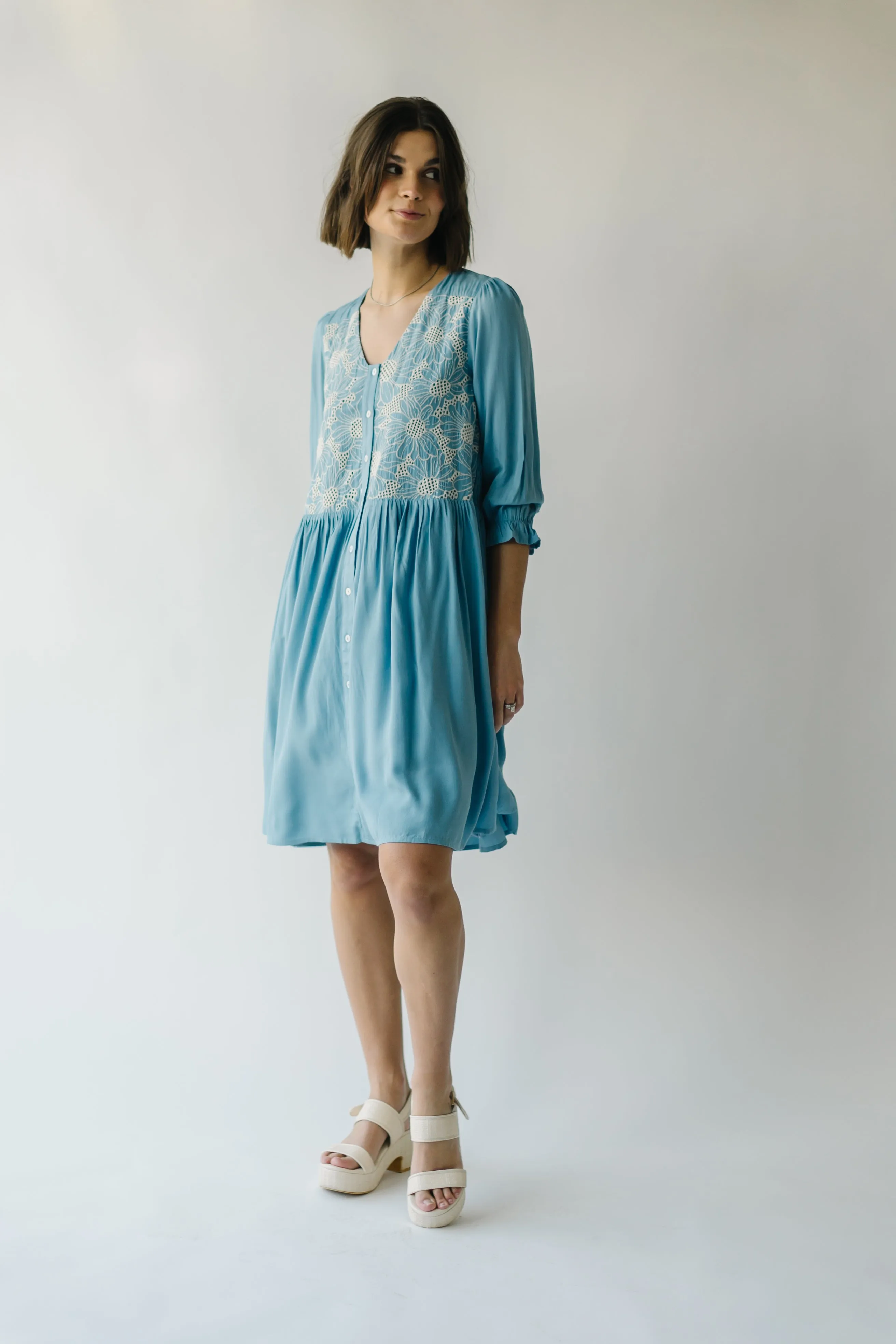 The Wilmont Crochet Woven Dress in Baby Blue