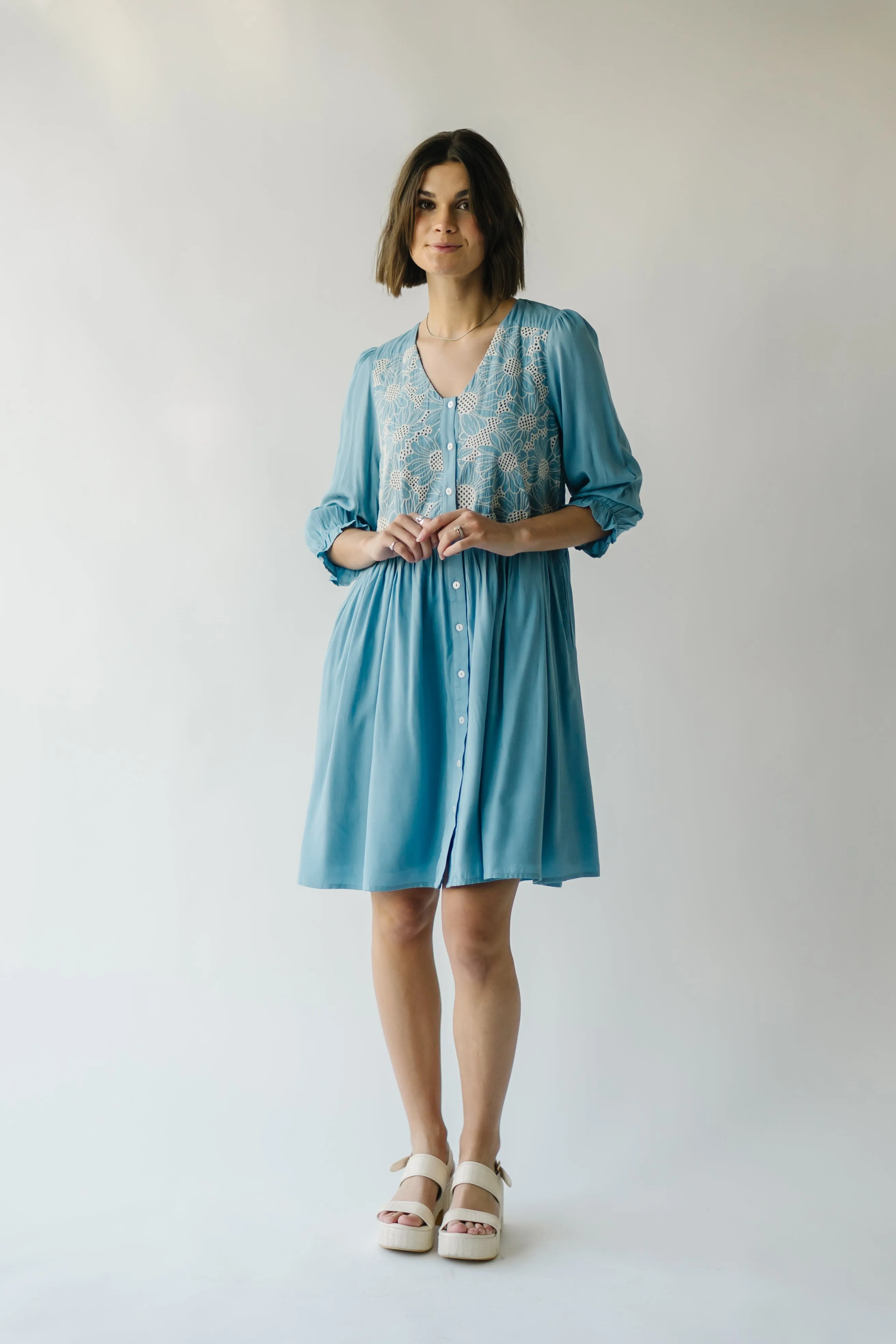 The Wilmont Crochet Woven Dress in Baby Blue