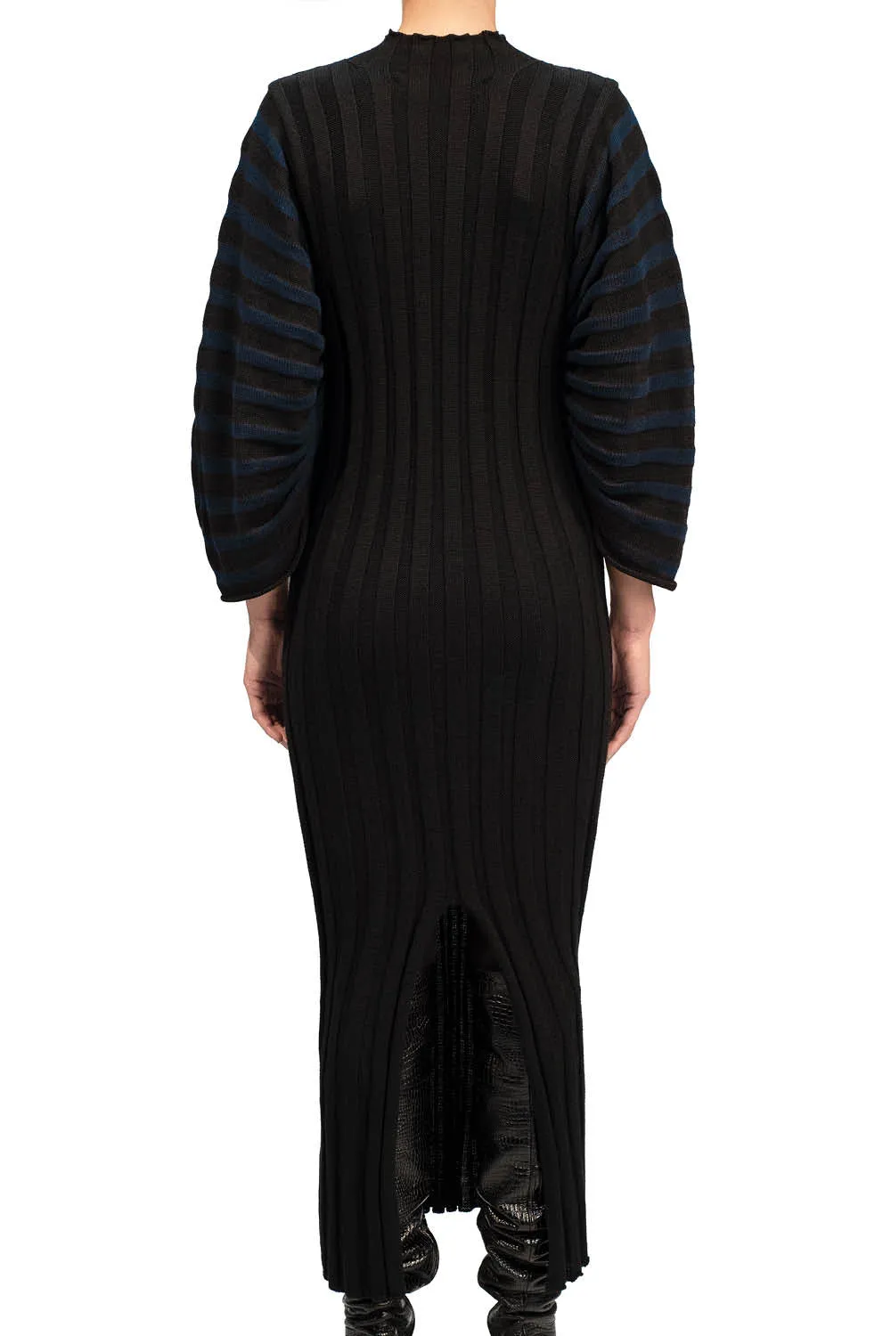 TWO TONE KNITTED RIBBED DRESS BLACK/BLUE