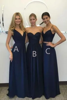 Unique Long Wedding Bridesmaid Dresses Blue A-Line Dresses for Bridesmaids