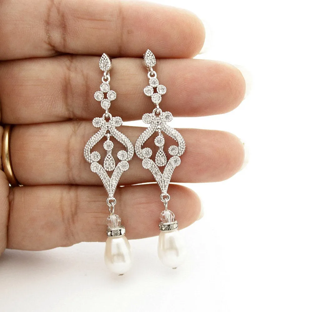 Vintage Pearl Wedding Earrings-Elizabeth