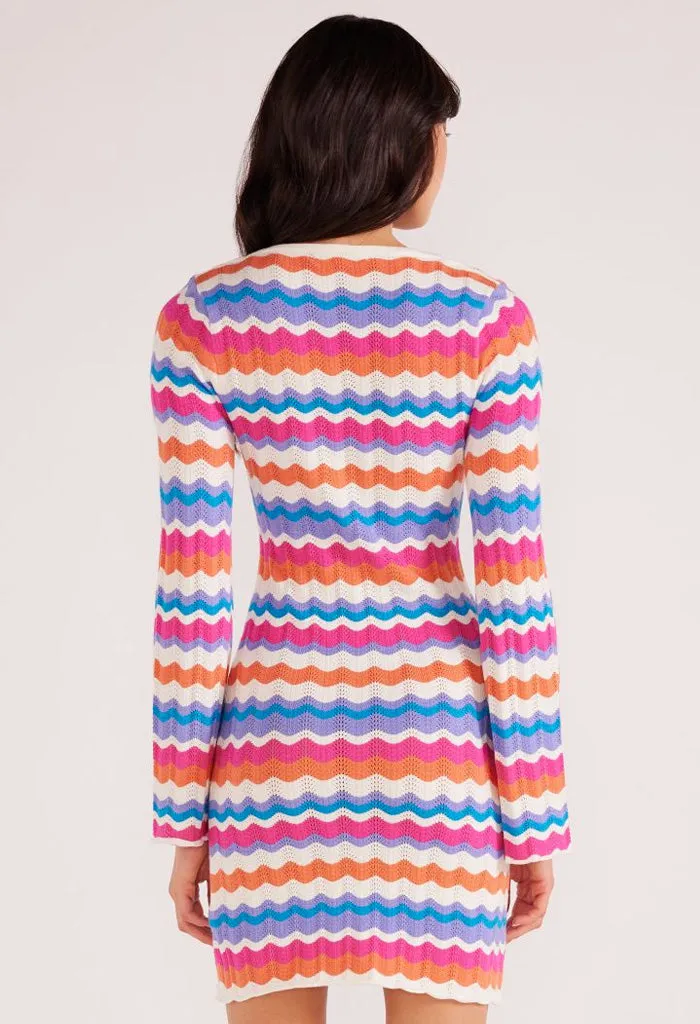 Wilma Pointelle Knit Dress-Coral Stripe