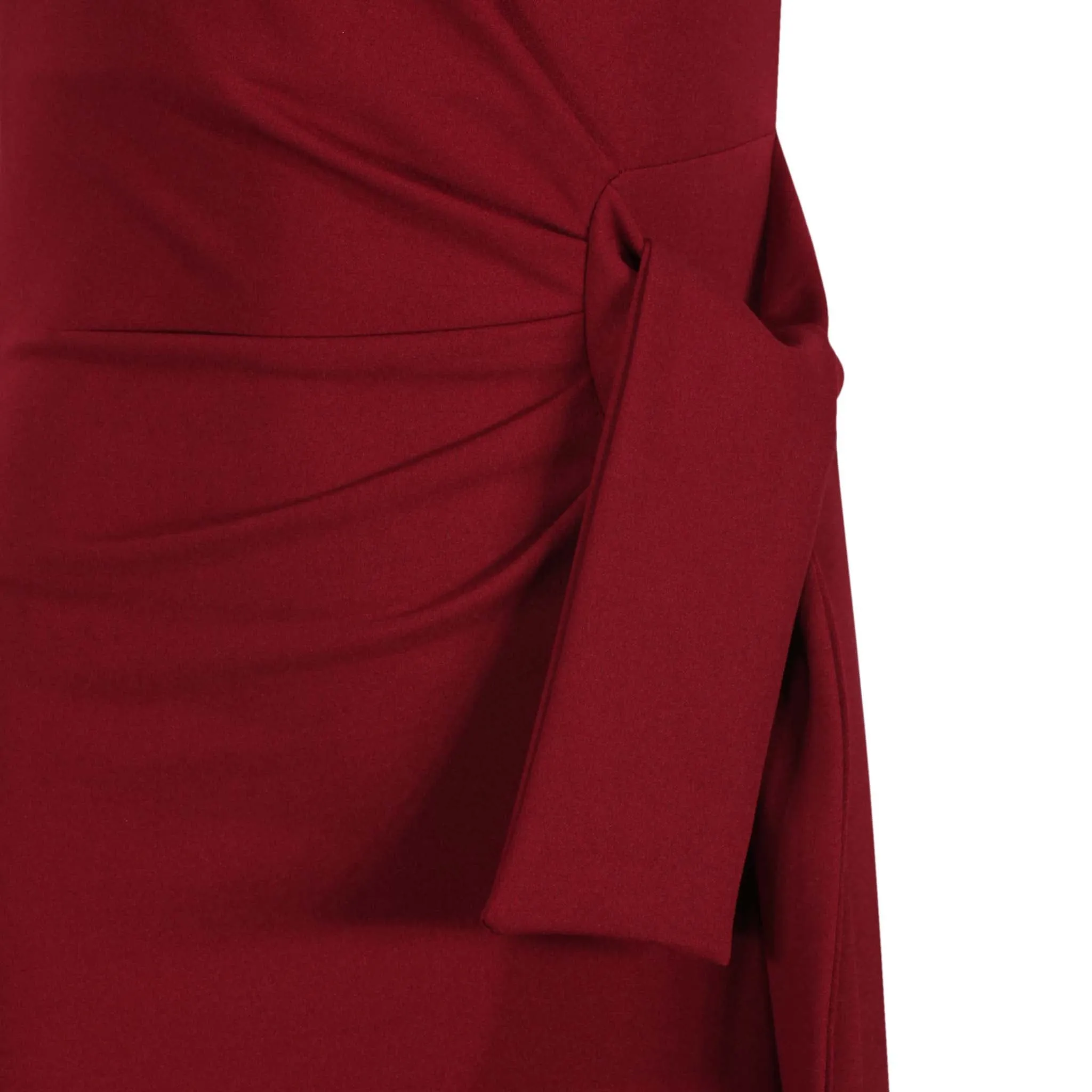 Wine Red Short Sleeve Ruched Tie Bodycon Pencil Dress