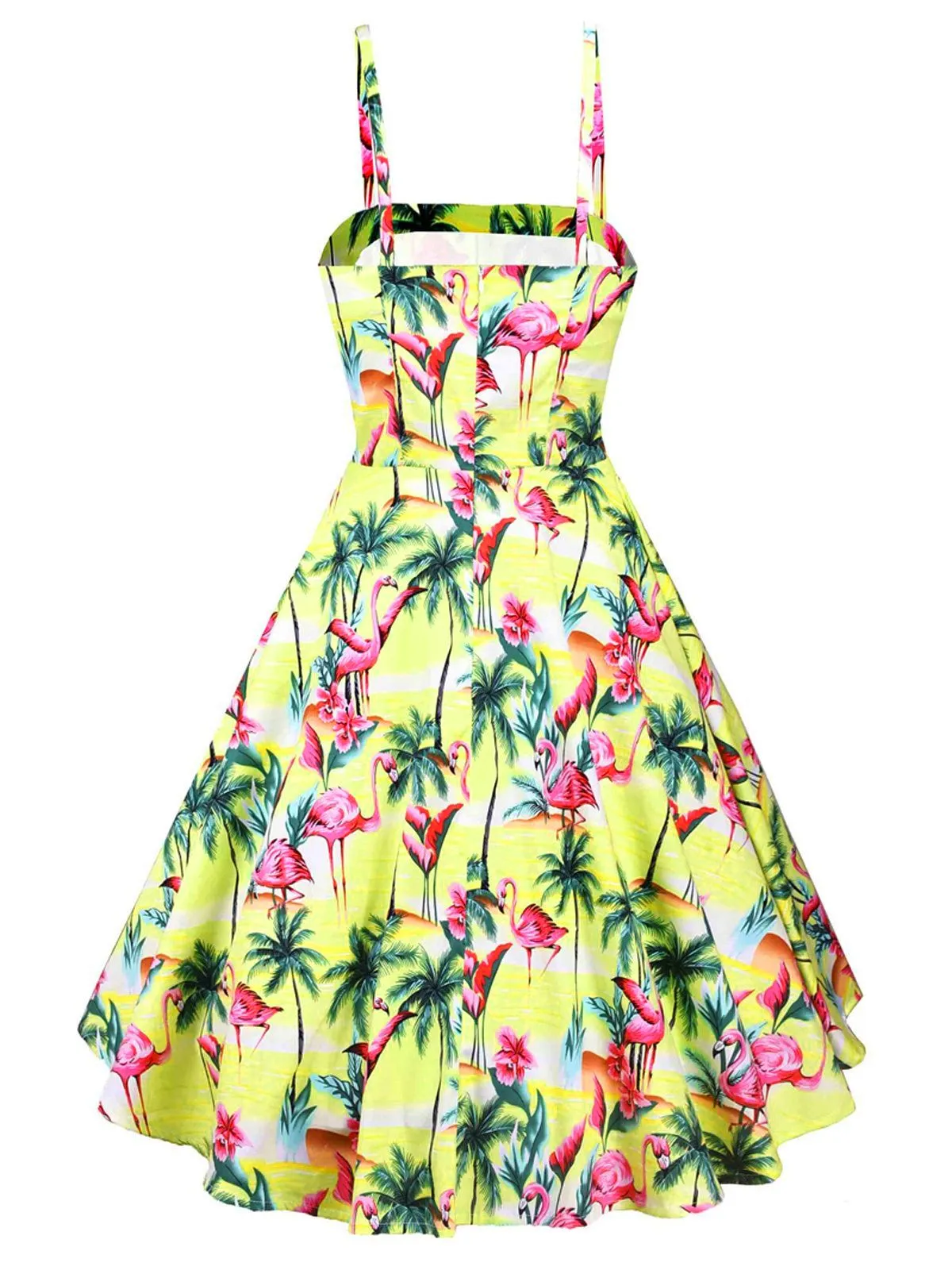 Yellow 1950s Flamingo Swing Dress