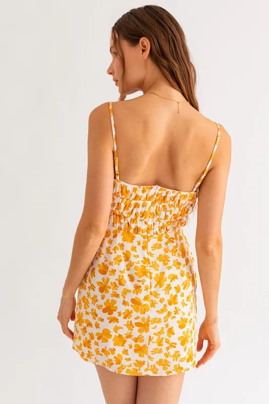 Yellow Fields Ruched Mini Dress