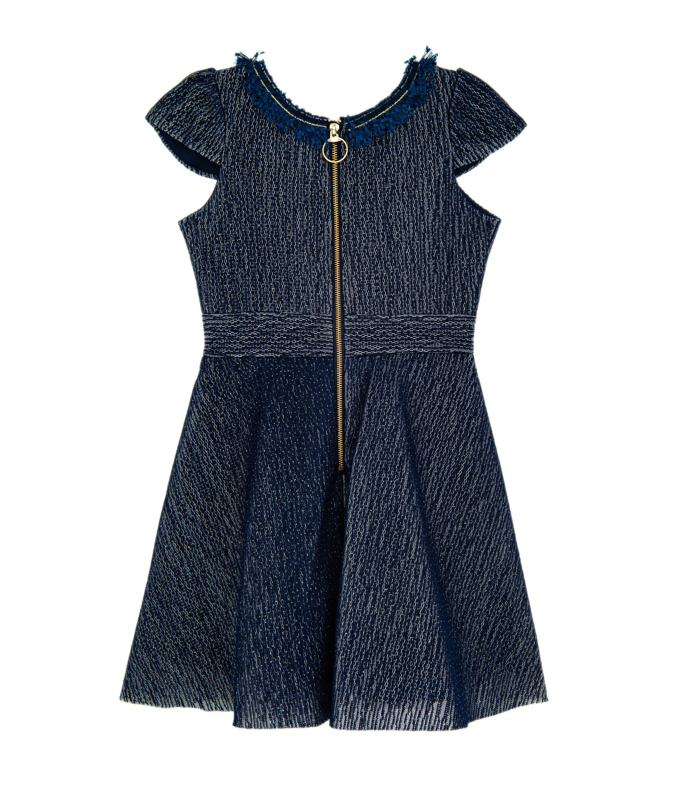 Zoe Ltd. Girls Ashley Navy/Gold Fringe Collar Dress